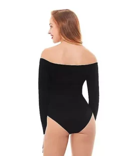 Off The Shoulder Black Bodysuit -Creepy Costume Shop 01392307 b