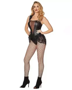 Adult Black Faux Leather And Lace Bodysuit -Creepy Costume Shop 01481183 c