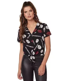 Jason Voorhees Tie Front Shirt - Friday The 13th