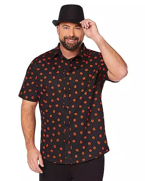 Pumpkin Print Button Down Plus Size Shirt 1 Pumpkin Print Button Down Plus Size Shirt