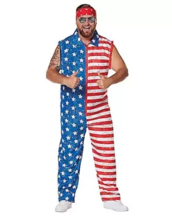 Adult Stars And Stripes Plus Size Jumpsuit Costume