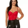 Red Pleather Lace Cup Bodysuit